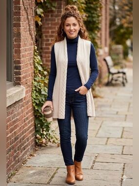 Talbots | Cream Cable Knit Women's Sweater Vest | Sz Petite